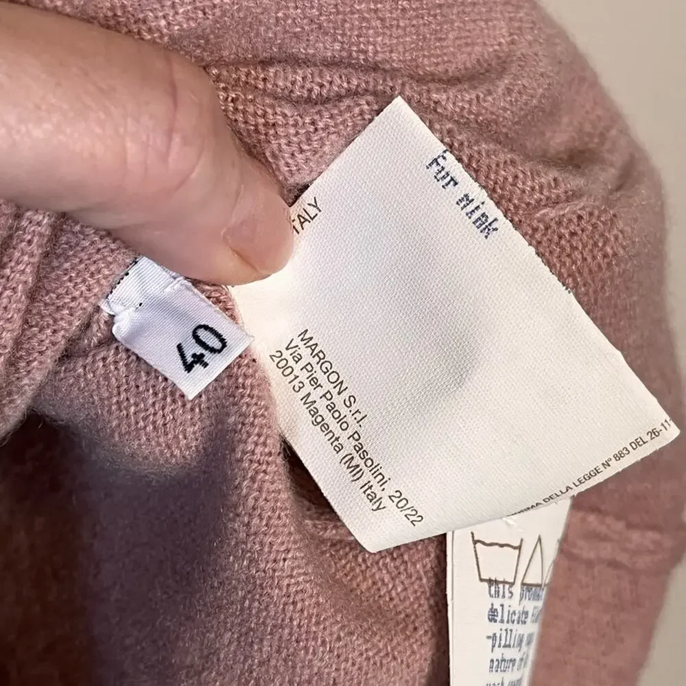 METAMORFOSI Italian 100% Cashmere Mink Pocket Sweater Blush Pink Size 4 (IT 40)